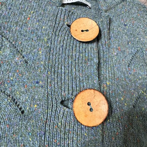 Lily McNeal Wool Cashmere Sweater Cardigan L Blue Chunky Knit Speckled Button Up - Picture 5 of 9